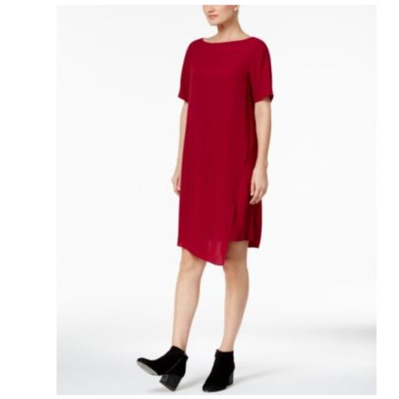 Eileen Fisher Asymmetrical Silk Shift Dress Fuchsia Short Sleeve Women’s S/P - Picture 3 of 14
